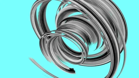 3d render, spinning black gouache brush stroke isolated on blue, paint smear, Stock Footage 99345243