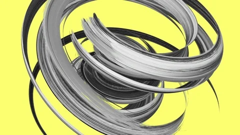 3d render, spinning black gouache brush stroke isolated on yellow, paint smea Video stock 99345256