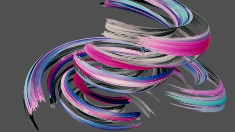 3d render, spinning colorful gouache brush stroke isolated on grey, paint sme Stock Footage 99345292
