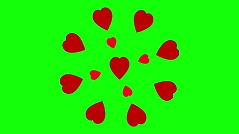 3D render of spinning heart circle on green screen background for chroma key Stock Footage 336180212