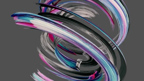 3d render, spinning pastel gouache brush stroke isolated on grey, paint smear Stock Footage 99345235