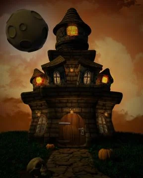 3D Render of a Spooky Halloween Castle Stock Illustration