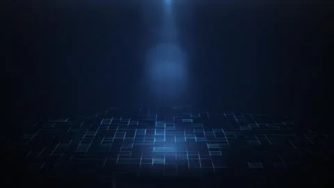 3D render of a spotlight shining down over dark background and Futuristic Sci Stock Illustration