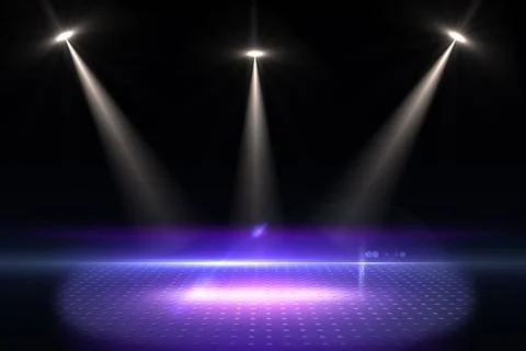 3D-render spotlights converging on circular-pattern stage floor glowing 스톡 일러스트