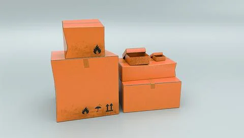 3d render Stacks of cardboard boxes isolated on white background イラスト素材