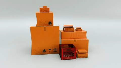 3d render Stacks of cardboard boxes isolated on white background Stock Illustration