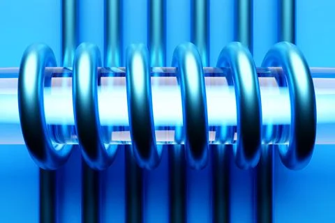 3d render of a stainless steel spring on  blue   background 스톡 일러스트