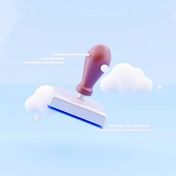 3d render stamp with cloud on blue background. 3d illustration of stamp, mark Stock Illustration