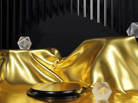 3d render of a stand on a golden background Stock Illustration