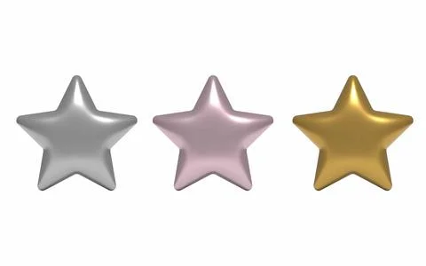 3d render star icons. Three stars in metallic gold, silver and copper colors. Stock Illustration