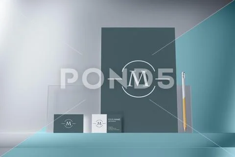 3d render. Stationery design mockup for corporate identity. Template PSD-Vorlage