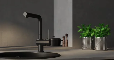 3d Render of stone kitchen countertop close up Video stock 292983862