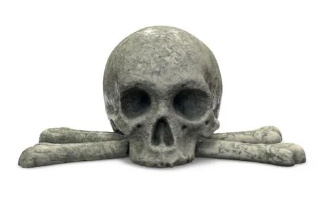 3D render of stone skull and crossbones isolated on white Stock Illustration