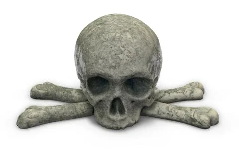 3D render of stone skull and crossbones isolated on white Stock Illustration