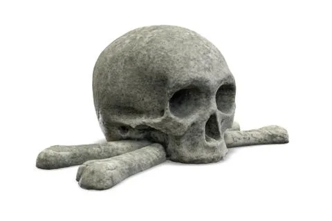3D render of stone skull and crossbones isolated on white Stock Illustration