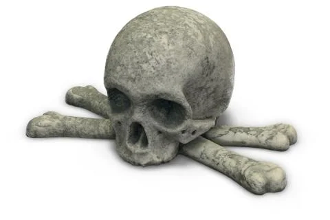 3D render of stone skull and crossbones isolated on white Stock Illustration
