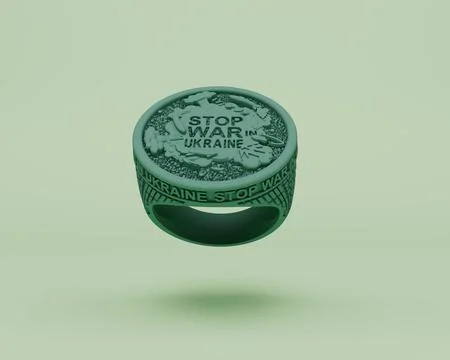 3d render of stop war in Ukraine ring isolated on Pastel blue background, 3d  Stock Illustration