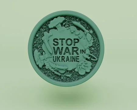 3d render of stop war in Ukraine ring isolated on Pastel blue background, 3d  Stock Illustration