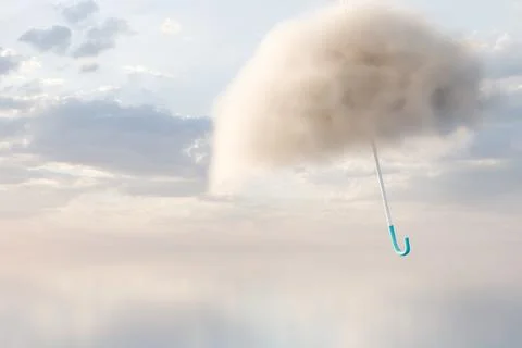 3d render of storm cloud umbrella and clearing skies Illustrazione stock