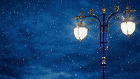 3d render of a street lamp. Night dark blue sky. Snowfall. Stock Footage 152940996