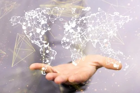 3D render of Structure of world economy, communication network global Stock Photos