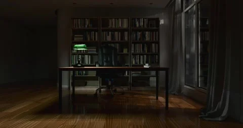 3d render of study room, home, office or library background with book shelf.. Video stock 291771568