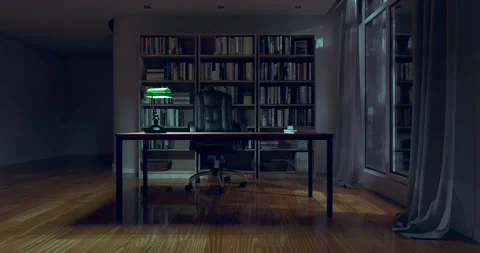 3d render of study room, home, office or library background with book shelf.. Video stock 291772175