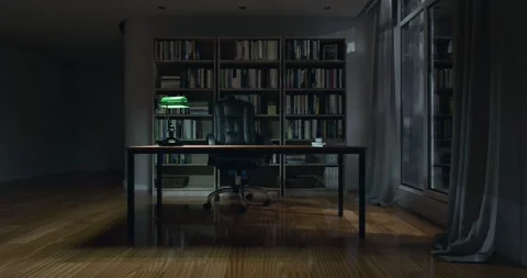 3d render of study room, home, office or library background with book shelf.. Stock Footage 291772187