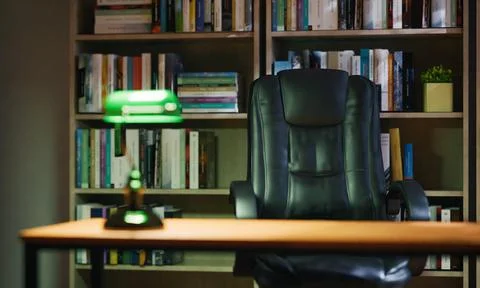 3d render of study room, home, office or library background with book shelf.. Stock Illustration