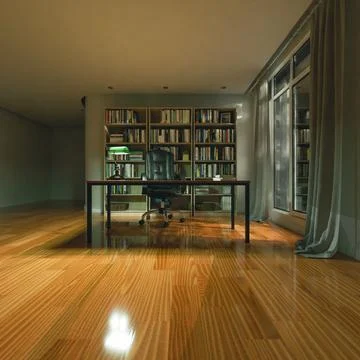 3d render of study room, home, office or library background with book shelf.. Stock Illustration