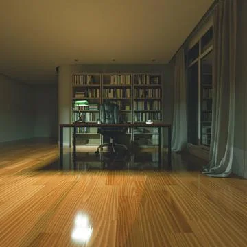 3d render of study room, home, office or library background with book shelf.. Stock Illustration