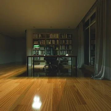 3d render of study room, home, office or library background with book shelf.. Stock Illustration