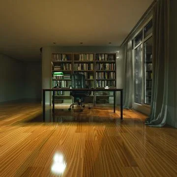 3d render of study room, home, office or library background with book shelf.. 스톡 일러스트