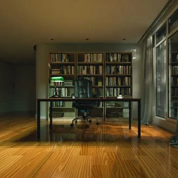 3d render of study room, home, office or library background with book shelf.. Stock Illustration