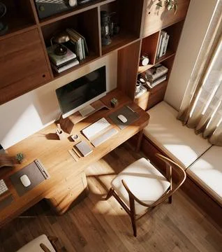 3D Render of Study Room, Working Space Stock Photos