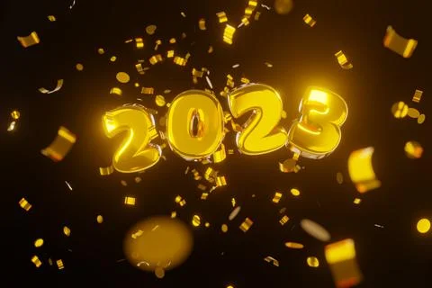 3d render. Stylish luxury congratulations on the new year. Gold numbers 2023  Stock Illustration