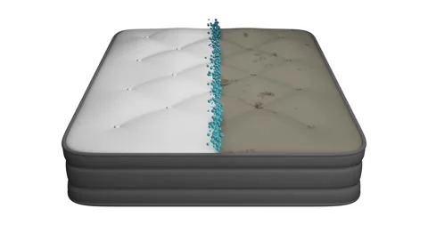 3d render stylized animation of cleaning mattress fabric from dirt, blood, s Stock Footage 163517323