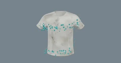 3d render stylized animation of cleaning white T-shirt fabric from dirt, sta Stock Footage 163517341