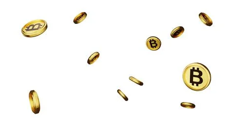 3d render stylized illustration of falling coins, bitcoins.  Against the bac Stock Illustration