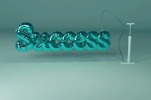 3d render of success balloon inflated by bicycle pump Stock Illustration