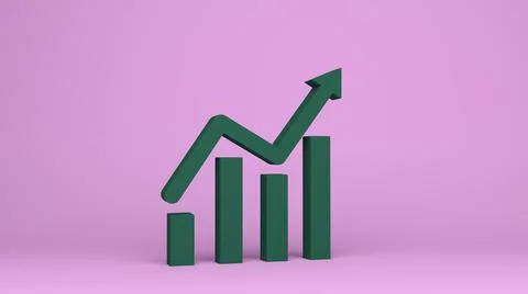 3d render Successful business bar graph chart with rising up arrow Stock Illustration