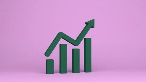 3d render Successful business bar graph chart with rising up arrow Stock Illustration
