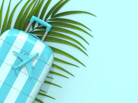 3d render of suitcase with plane over blue background Illustrazione stock