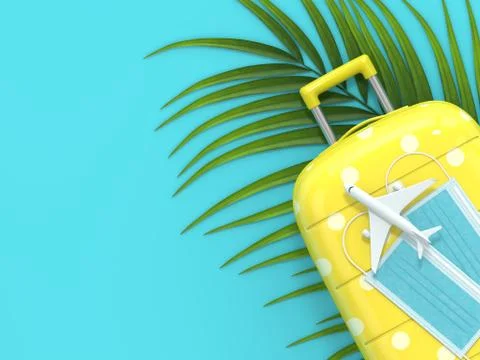 3d render of suitcase with protective masks Illustrazione stock