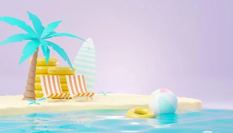 3d render Summer sale podium stand for showing product. Beach Vacations Sce.. Stock Illustration