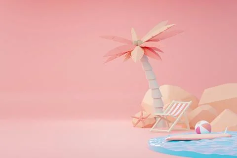 3d render Summer sale podium stand for showing product. Beach Vacations Sce.. Stock Illustration