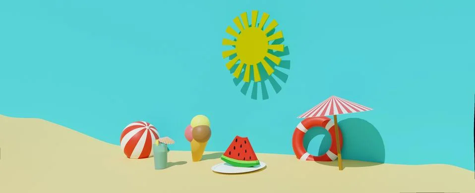3D render of summertime beach with sea Stock Illustration