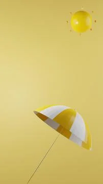 3d render. the sun and a beach umbrella on a yellow background . 3d illustration Stock Illustration
