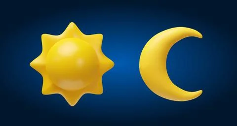 3D render sun and crescent in plastic style Stock Illustration