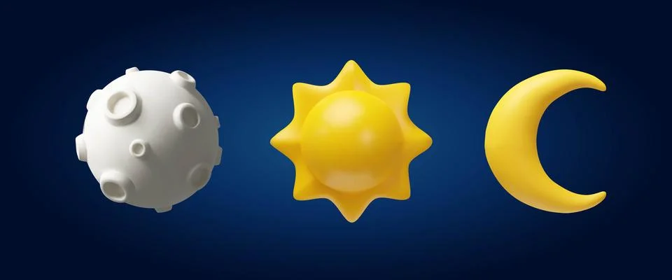 3D render sun, moon and crescent Stock Illustration